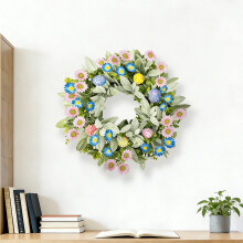 20-Zoll-Frühlings-Osterkranz – Bunter Blumen- und Grünkranz | Dekoration für die Haustür zu Ostern, Veranda und als Frühlingsdekoration