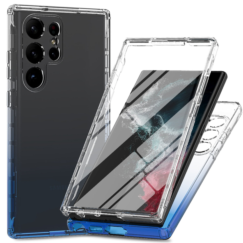 Built-In Screen Protector Case For Compatible With Samsung Galaxy S22 Ultra Â Dual-Layer, Shockproof, Gradient Slim Cover Blue 9485826746911