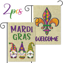 Velkomstflagg til Mardi Gras for hage- og plendekor, 32x46 cm dobbeltsidige flagg i lin for karnevaldekorasjon, 2 stk.