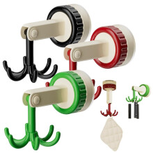 360 Rotating Folding Hook with Suction Cup, 6-Hook Kitchen Utensil Holder – Compatible with Smooth Surfaces