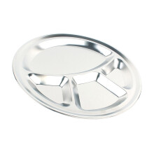 Round Divided Stainless Steel Plate for Home Use Silver Food Grade Healthy Safe 32cm
