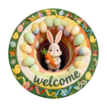 Round Easter Bunny Welcome Mat, Absorbent & Durable, 40/60/80cm, Compatible with Easter Decor