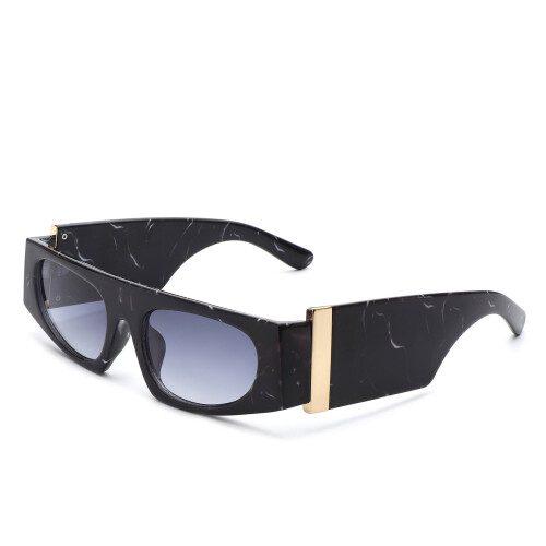 Sunglasses Black Pattern Frame Gold Accent Blue Gradient