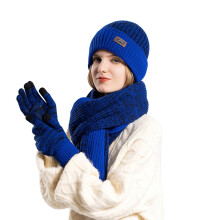 Men Women Winter Hat Warmer Scarf Touchscreen Gloves Set Warmer Neck Thick Knit Hat Set