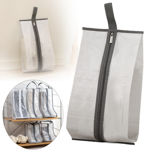 Gray Boot Storage Bag with Zipper and Handle 20x40cm