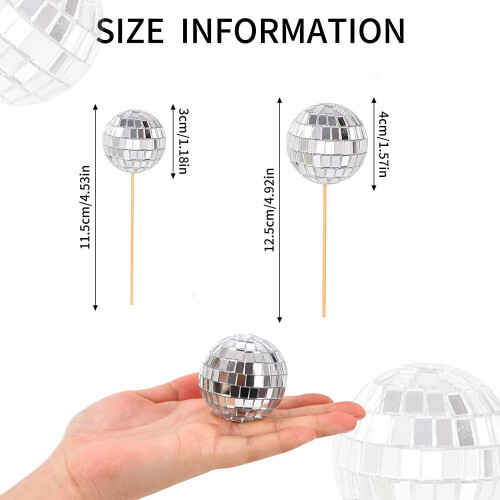 Lot de 3 décorations de gâteau argentées à effet miroir disco 2