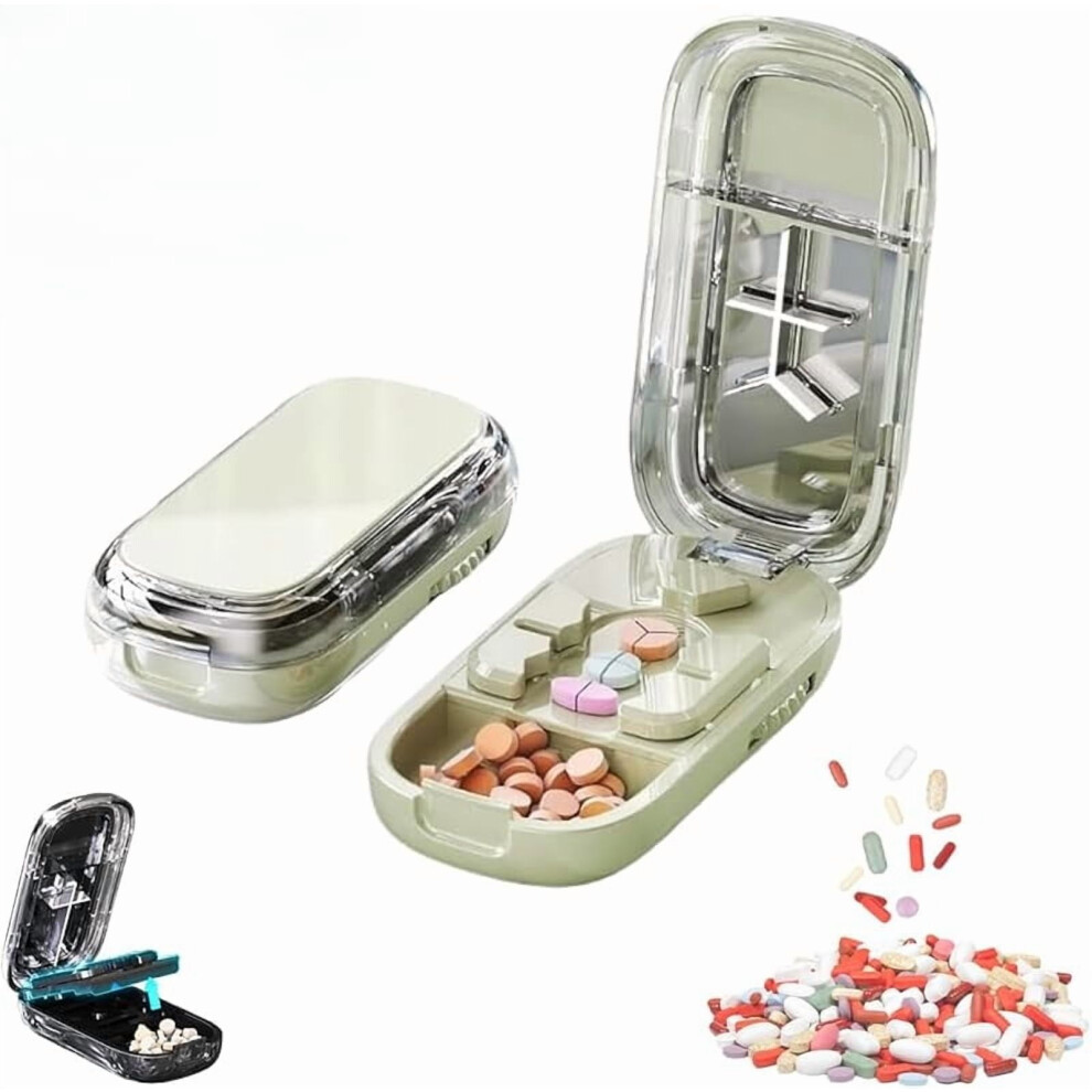 Green Portable Pill Cutter Â Adjustable Splitter For Small/Large Pills, Cuts Into Halves/Quarters, Travel-Friendly (Green)