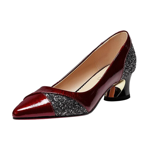 Willtoo Women's Pointed Toe Kitten Heel Pumps, Wine, US-7.5 (EU-39) 1