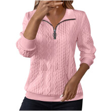 Damen-Sweatshirt mit halbem Reißverschluss, strukturierter Stoff, lockerer Schnitt, Langarmpullover – passend zur Herbstgarderobe