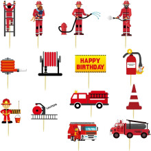 Adornos para tartas de bomberos en liquidación, 14 piezas de palillos para cupcakes con forma de camión de bomberos e hidrante – Compatibles con