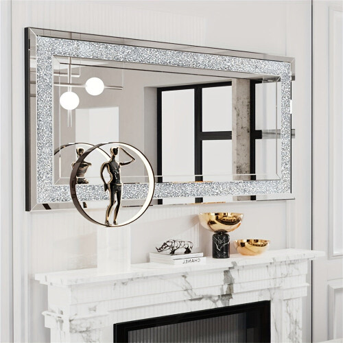 Extra Large Crushed Crystal Silver Vanity Wall Mirror (120cm) 1