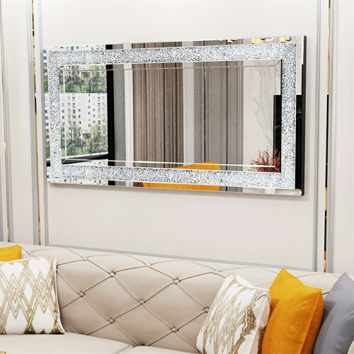 Extra Large Crushed Crystal Silver Vanity Wall Mirror (120cm) 2