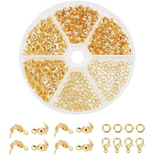 500pcs Jewelry Making Set: 4mm Jump Rings, Lobster Clasps, Bead Tips – Gold, compatible with all jewelry tools