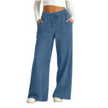 Women's High-Rise Wide-Leg Palazzo Pants Blue Elastic Waist