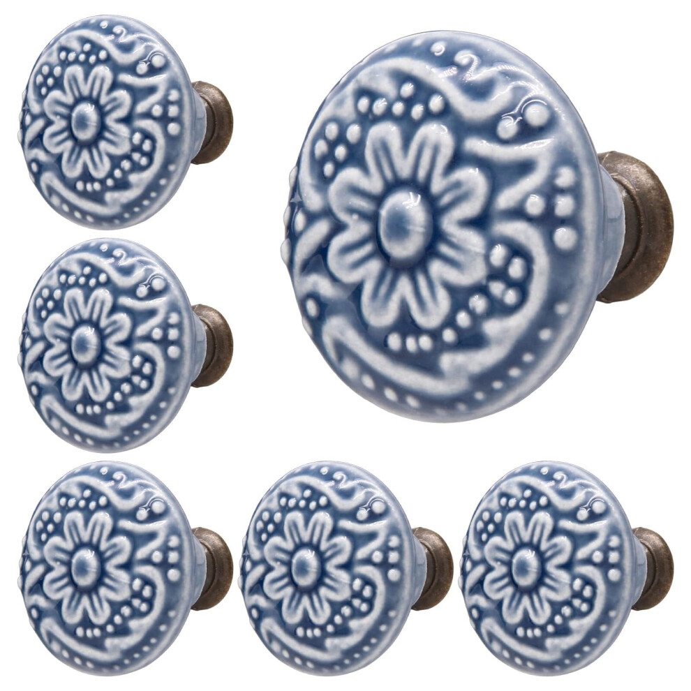 Sky Blue Ceramic Knobs And Pulls - Retro Drawer And Cabinet Knobs, 34Mm / 1.3Inch Diameter (10Pcs) 9341593602488