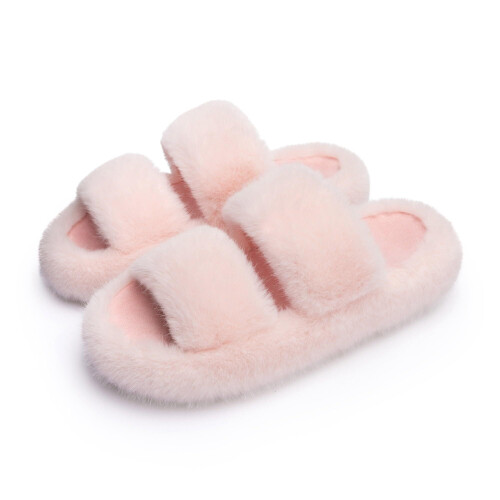 Γυναικείες παντόφλες Memory Foam Fuzzy, ανοιχτά δάχτυλα από τεχνητή γούνα με δύο λάστιχα