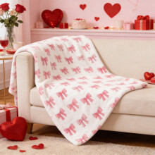 Cozy Pink Bowknot Flannel Throw Blanket, 29"x39", Soft Valentine's Day Gift for Women, Decorative Fleece Blanket