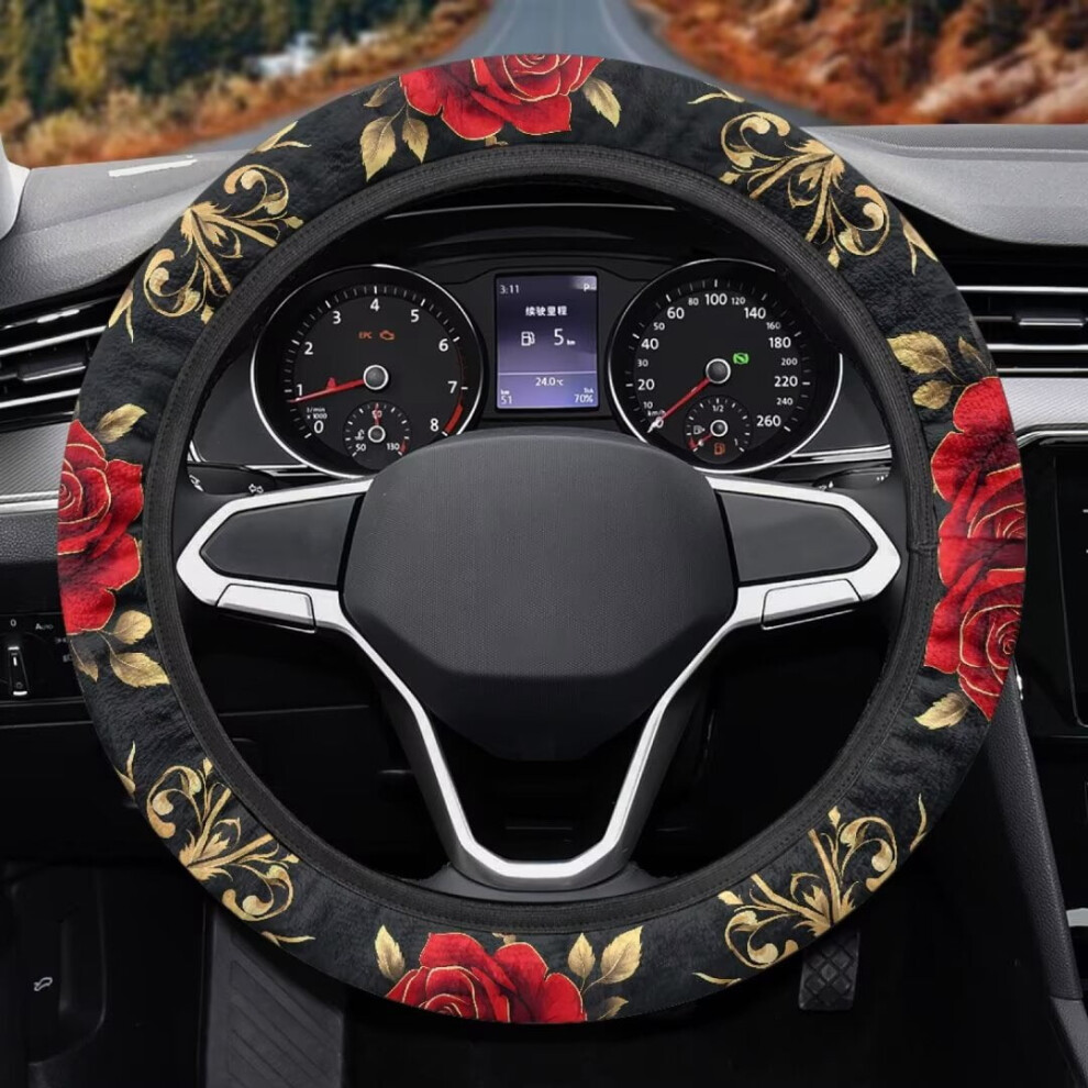Flannel Steering Wheel Cover For Women Â Warm Winter Car Accessory, Compatible With Suv/Sedan, Gift For Wife Red 9405492384705