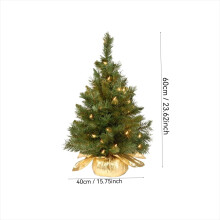 24" Pre-lit Mini Christmas Tree with LED Lights, Battery Operated, Burlap Base – Compatible with Table & Desk Decor