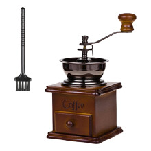 Retro Manual Coffee Grinder with Wooden Base, Adjustable Coarseness & Removable Brush for Espresso, Cold Brew
