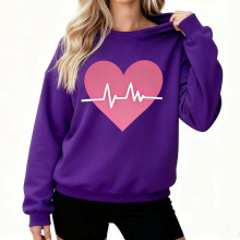 Lila Damen-Sweatshirt zum Valentinstag, Herzmotiv, Oversize-Schnitt, lässiger Rundhalsausschnitt, weiches und bequemes Loungewear-Oberteil,