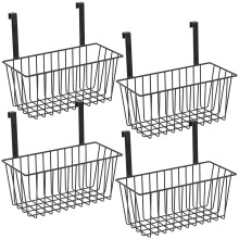 4 Pcs Over Door Pantry Baskets, Black Carbon Steel Hanging Wire Baskets Compatible with Kitchen Cabinets, No-Drill Organizer