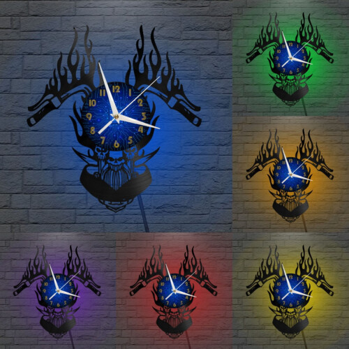 Ρολόι τοίχου βινυλίου Hell Motorcycle 12" – Αθόρυβο, LED, Δημιουργική διακόσμηση για 1