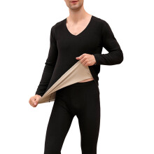 buc/set V-neck mânecă lungă culoare solidă talie elastică unisex top pantaloni set lenjerie termică fără sudură căldură