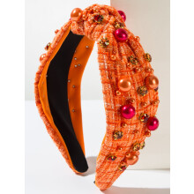 Halloween Headband for Women Crystal Pearl Knotted Hairband