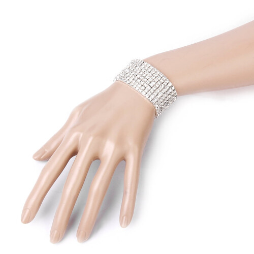 Βραχιόλι με κρυστάλλινη χειροπέδα Stretchy8Row Diamante Crystal Cuff Wristband Γάμος Δώρο για χορό 1