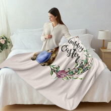 Easter Themed Flannel Sofa Blanket, Cute Adorable Vibrant Soft Cozy Warm, White Blue Green, 39.37In X 27.55In, for Living Room Bedroom Holiday Gift