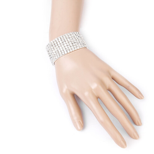 Βραχιόλι με κρυστάλλινη χειροπέδα Stretchy8Row Diamante Crystal Cuff Wristband Γάμος Δώρο για χορό 2