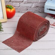 9m Red Plastic Rhinestone Ribbon Mesh for Wedding & Deco