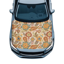 Housse de capot extensible à motif floral ethnique, film protecteur imperméable compatible avec voitures, camions, fourgonnettes et SUV