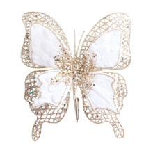 2-Layer White Velvet Christmas Butterfly Ornaments with Clip, 8.3"x7.1", Artificial Poinsettia Butterflies for Tree & Wreath
