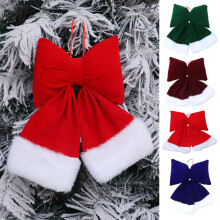 Velvet Christmas Bow Large Plush Stuffed Christmas Tree Hanging Bow with Fluffy White Fur Trim for Holiday Tree Fireplace Party Decoration