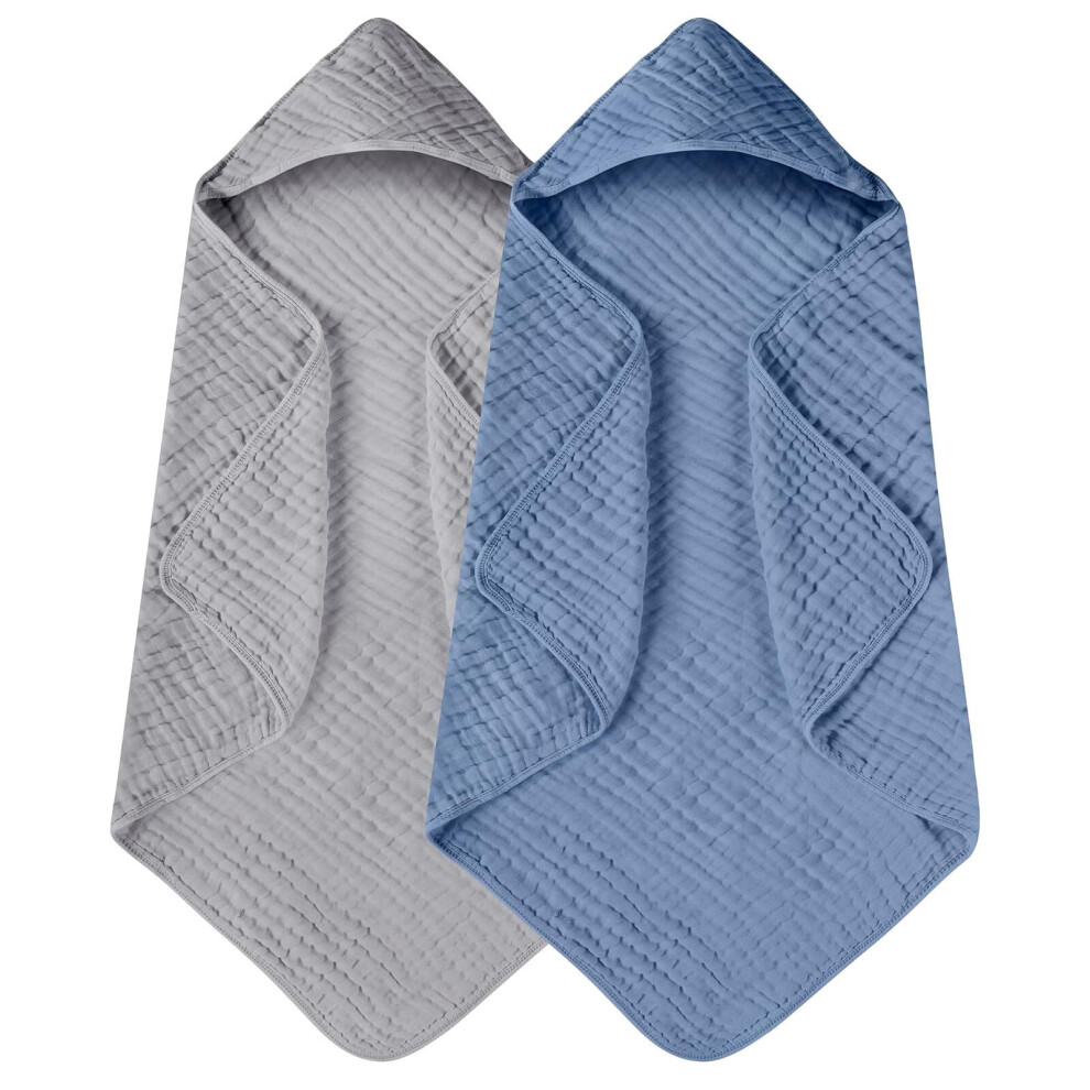 Hooded Baby Towels 2 Pack, 100% Muslin Cotton, 32x32", Soft & Absorbent for Newborns, Infants, Toddlers – Compatible with Baby Bath Routines