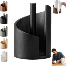 Papierhandtuchhalter aus Holz, runder Sockel & Eisenhalterung, Küchenarbeitsplatten-Dekoration (1 Stück, Schwarz)