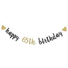 Guirnalda negra y dorada con purpurina, decoración para el 65 cumpleaños, preensamblada, guirnalda para fiestas de cumpleaños, feliz 65 cumpleaños