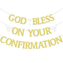 Pancarta "Dios bendiga tu confirmación" – Decoración religiosa para bautizos, confirmaciones, baby showers y fiestas de cumpleaños.