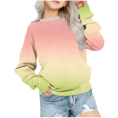 FFENYAN Κοριτσίστικο oversized φούτερ με ντεγκραντέ λαιμόκοψη, μακρυμάνικο πουλόβερ για
