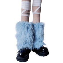 Women's fuzzy blue leg warmers soft plush winter accessory