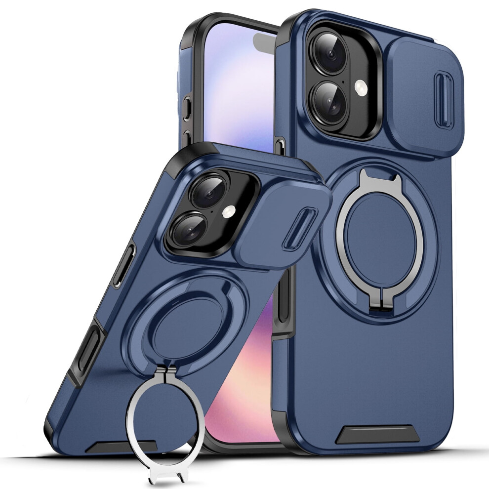 Compatible With Iphone 17 (2025), Rugged Hybrid Case With Magsafe, Ring Grip, Kickstand & Slide Camera Cover Blue 9405492383166