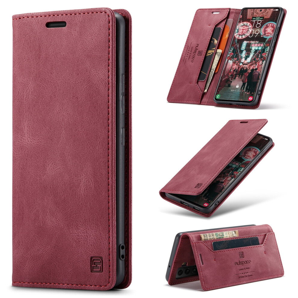 Rfid-Blocking Pu Leather Wallet Case For Samsung Galaxy S25 Ultra Â Shockproof Folio With Kickstand, Red 9405492383340