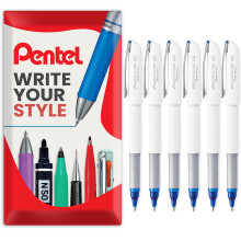 (Blue) Pentel BY108 Floatune Advanced Rollerball Pen 0.8mm Nib Pack of 6