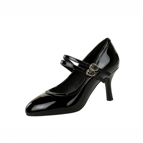 Women's Leather Double Strap Round Toe Mary Jane Pumps 1