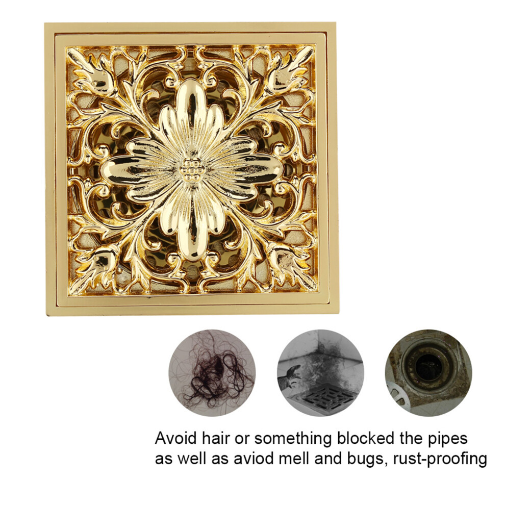 Antique Brass Floor Drain With Square Design & Strainer Bathroom & Laundry Use 5071392779336