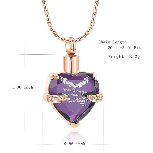 Crystal Heart Cremation Necklace with Angel Wings Pattern 1