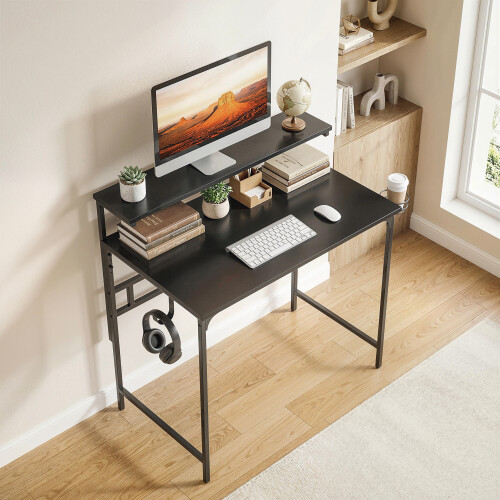 Homcom (Black) HOMCOM Computer Desk, 80cm Home Office Study Table with Hutch Shelf