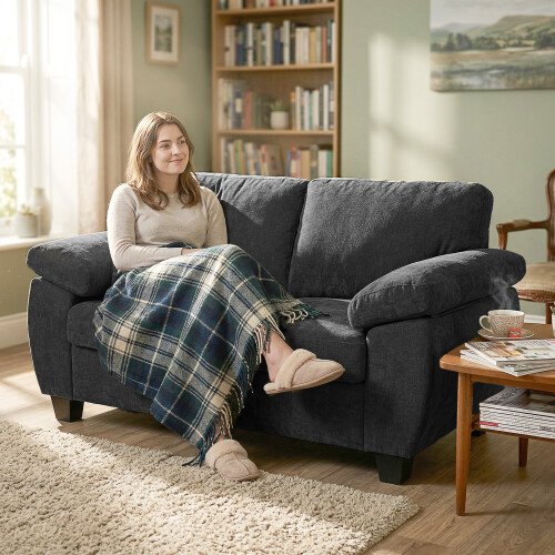 Homcom (Grey) HOMCOM 2 Seater Sofa, Chenille Small Sofa with Spring Cushions
